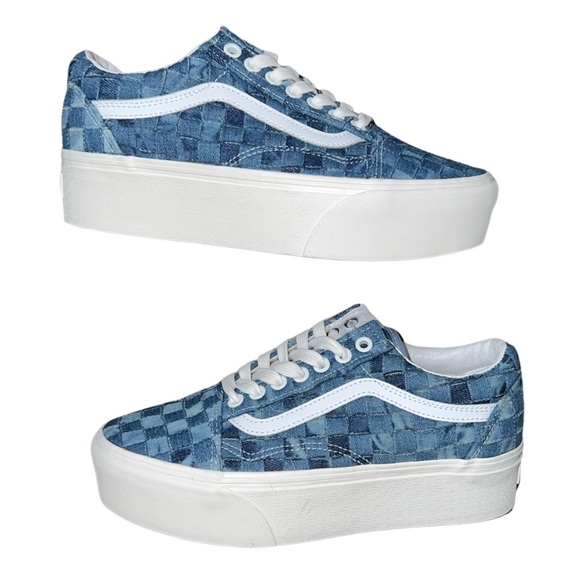 Vans Old Skool Stackform Checkerboard Skate Shoe Woven Denim - Picture 16 of 16